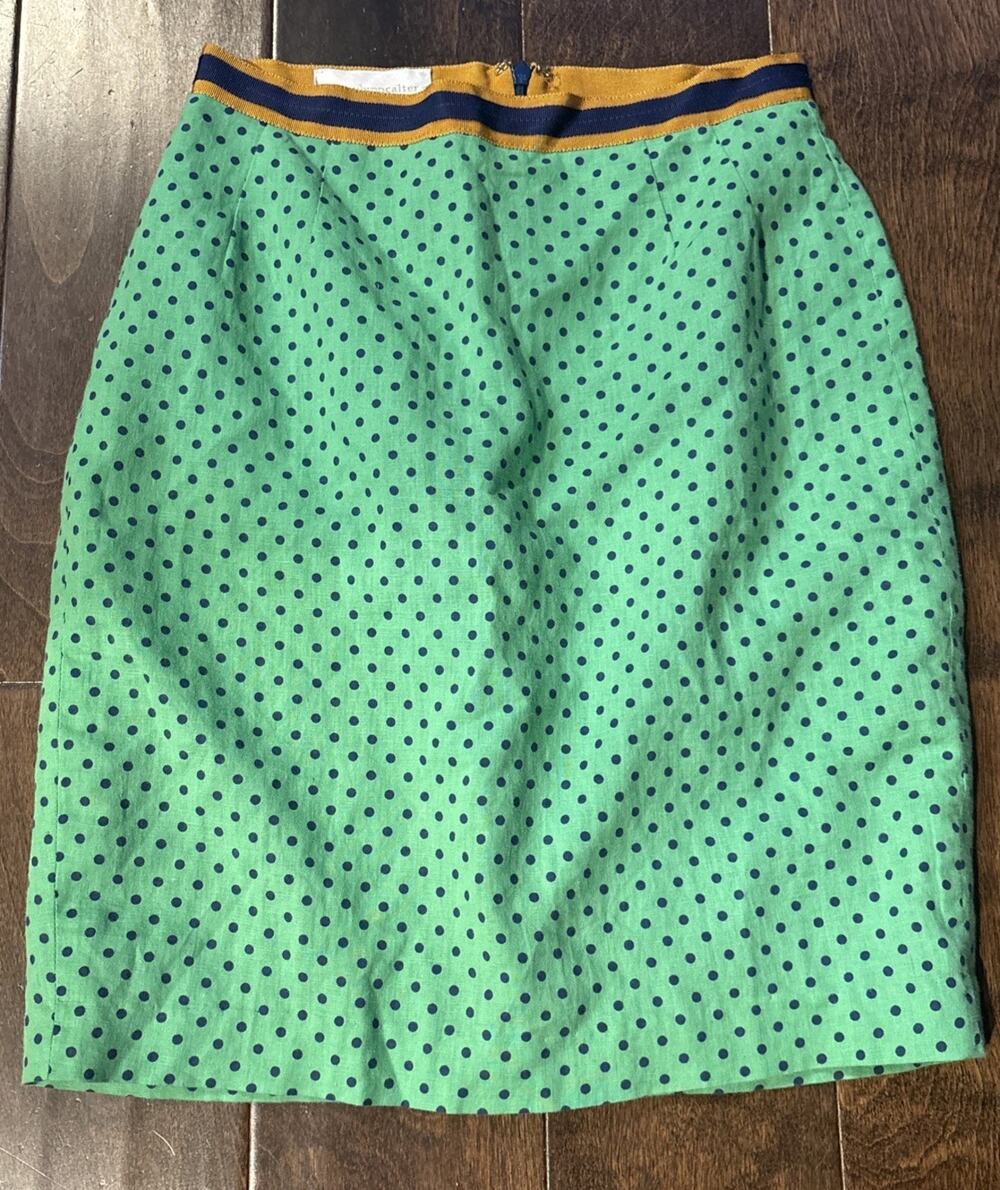 Anthropologie COREY LYNN CALTER Polka Dot Skirt Green Navy EUC Size 2P